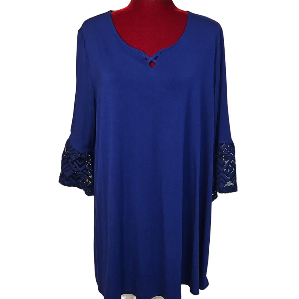 Catherine's Royal Blue Tunic with Illusion Sleeves Size 1X